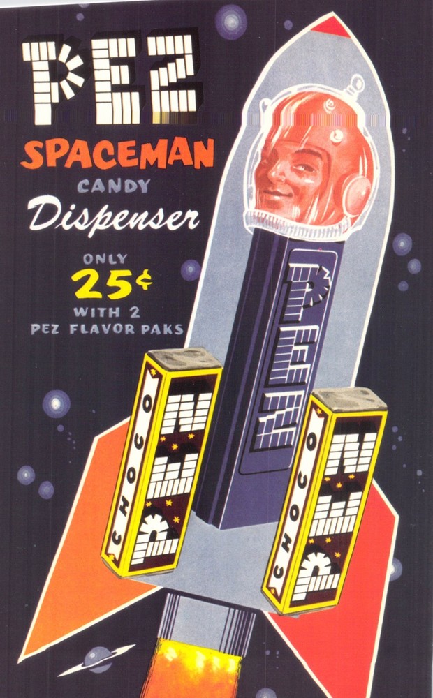 PEZ Spaceman Rocket Candy Dispenser Advertising Poster Style Classico Postcard