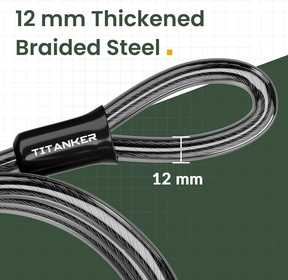 Bike Lock Cable,12mm Thick Security Cable with Loops (4ft)