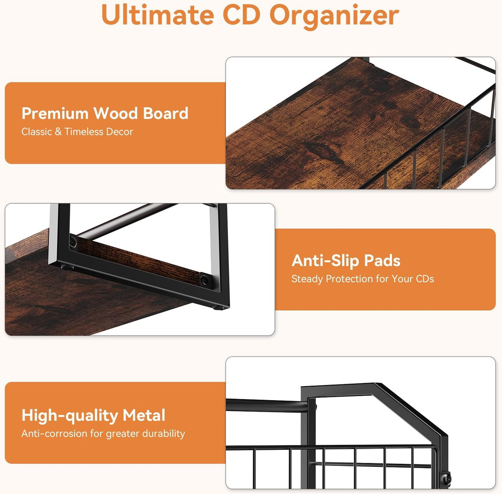3-Tier CD Holder, CD Storage and Rack for Display, Storage Organizer with Displa