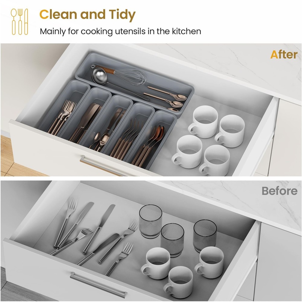6 Pack Silicone Drawer Organizer for Kitchen, DIY Free Combination Silverware...