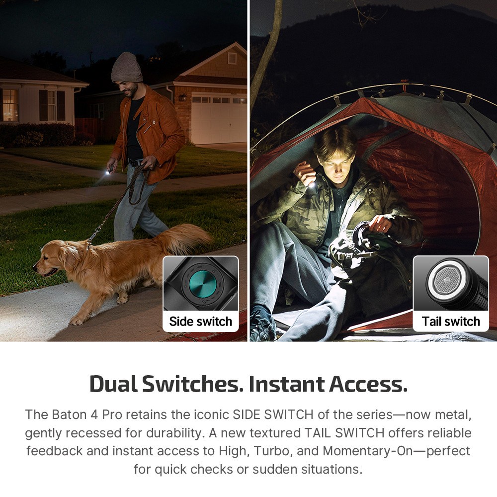 Olight Baton 4 Pro Matte Black CW Dual Switch Compact EDC Flashlight, 1600-Lumen