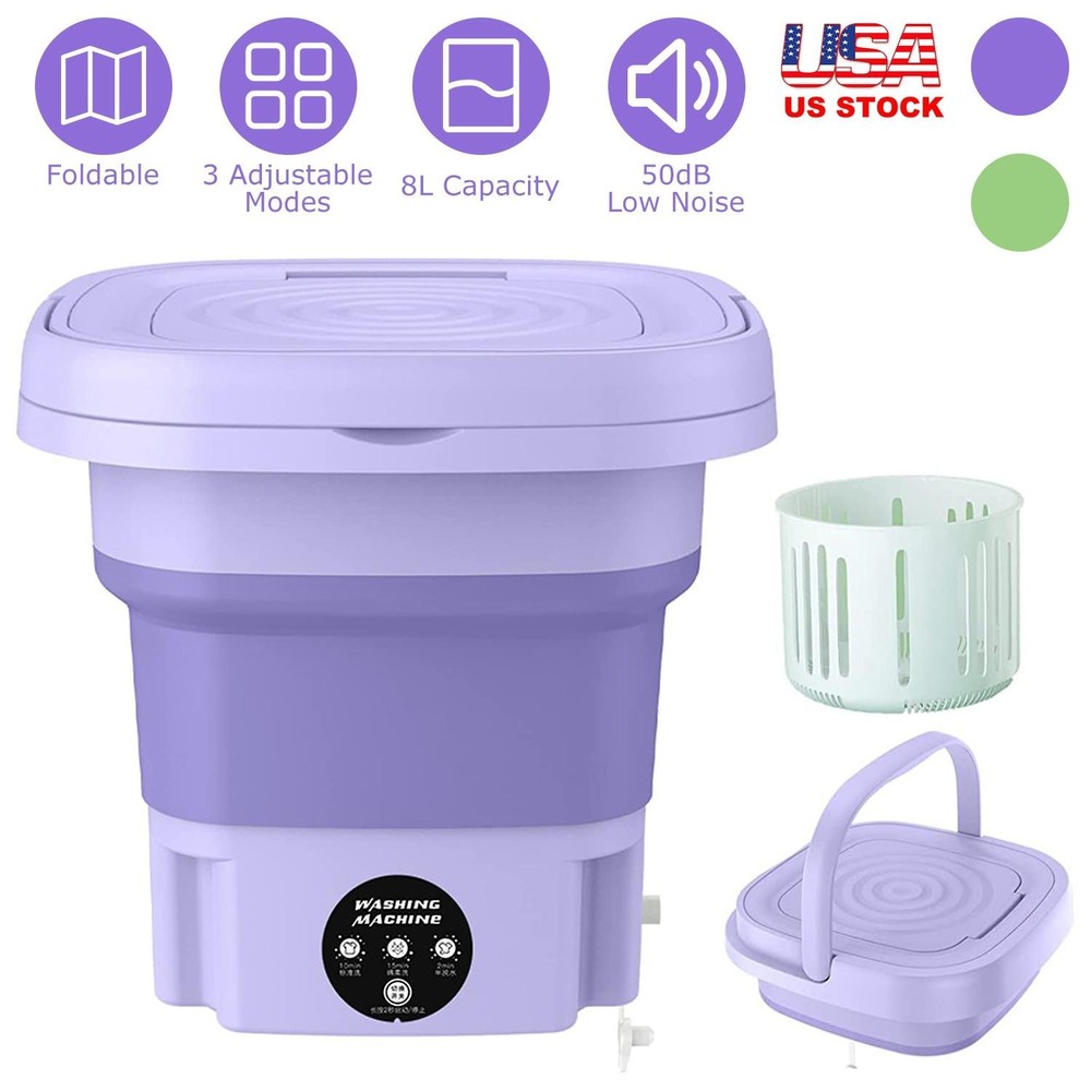Portable Washing Machine Foldable Laundry w/ Detachable Drain Basket 3 Modes