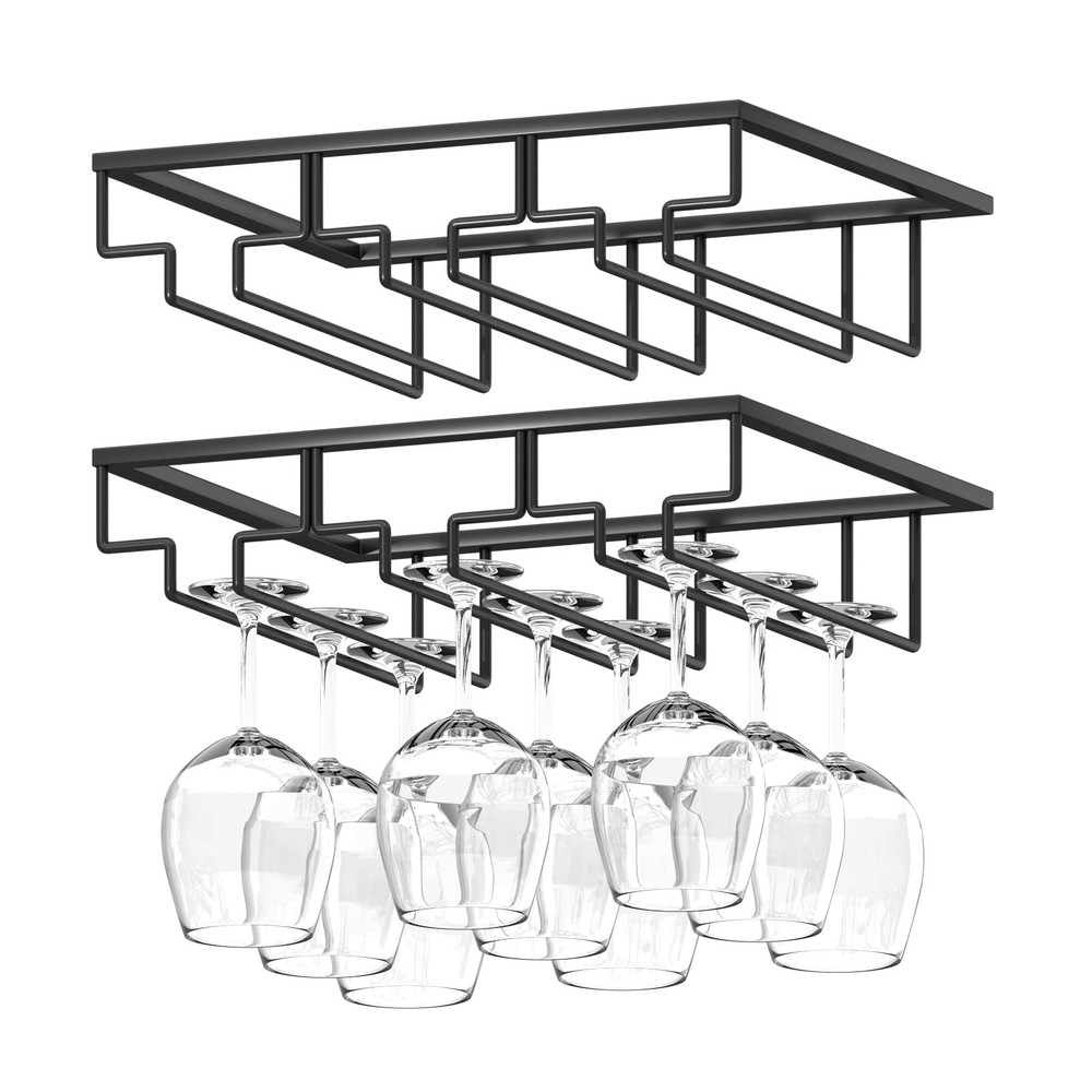 Wine Glass Rack, 2 Pack Under Cabinet Stemware Rack Wine Glass Holder, 3 Rows...