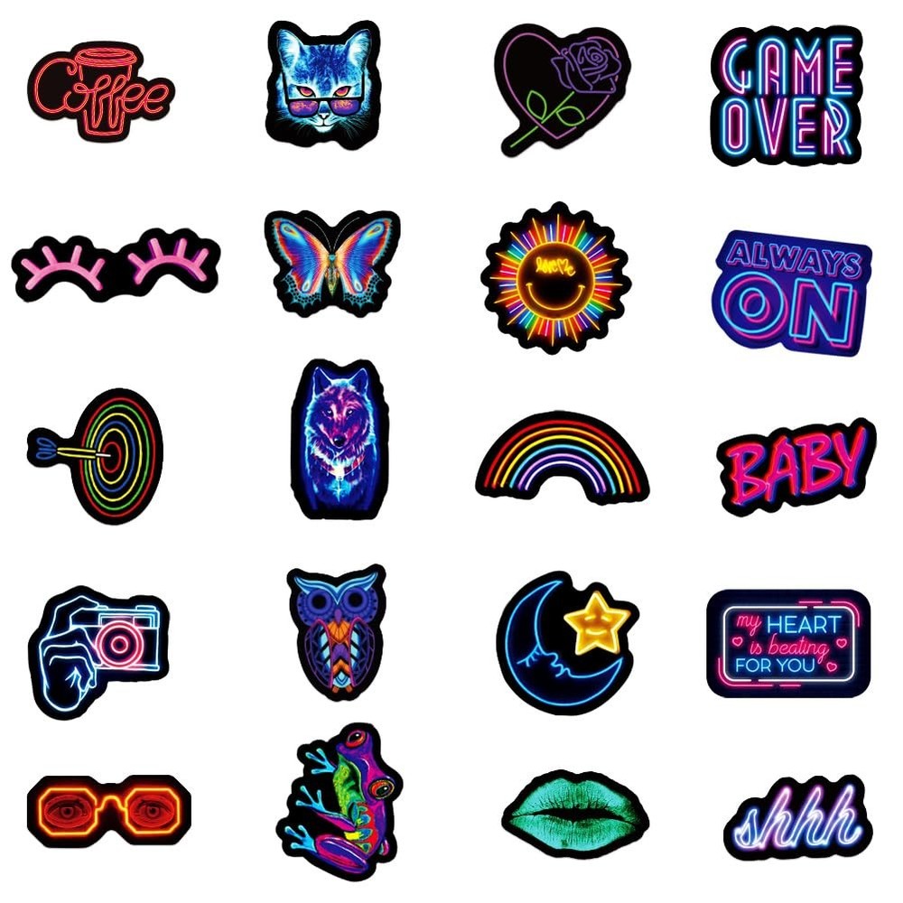100Pcs Neon Stickers Decal, Waterproof Vinyl Pack for Multicolor