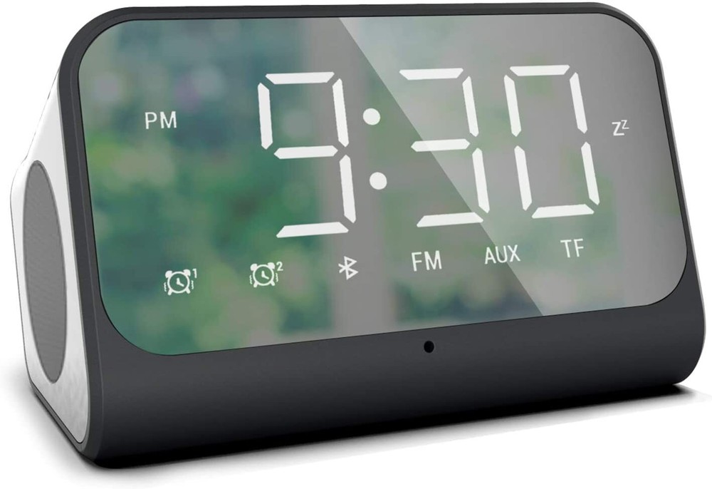 Yariaii Mirror Front Digital Alarm Clock with Bluetooth Speaker