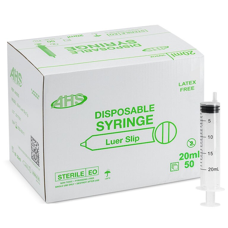 AHS 20ml (20cc) Luer Slip Syringe, Eccentric, 500/Case