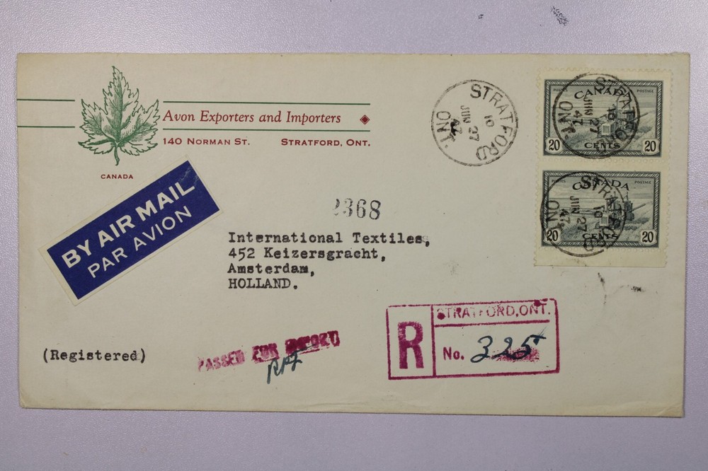 Canada 1947 Registered Airmail Cover / Censor / Netherlands - L38351