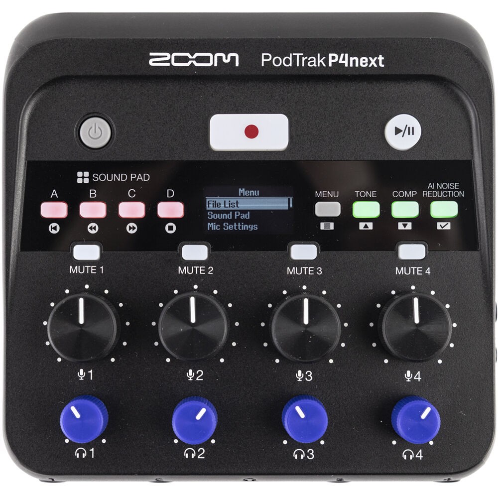 Zoom PodTrak P4next Podcast Recorder, Battery Powered, 4 Microphone Inputs, 4