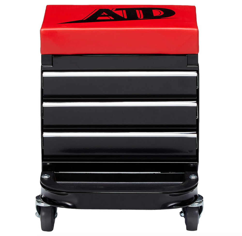 Mechanics Red Work Stool Garage Seat Creeper Shop Rolling Toolbox Glider Storage