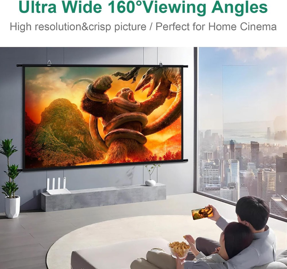 Projection Screen Black Backing 16: 9 Hanging Projector 100" Indoor...