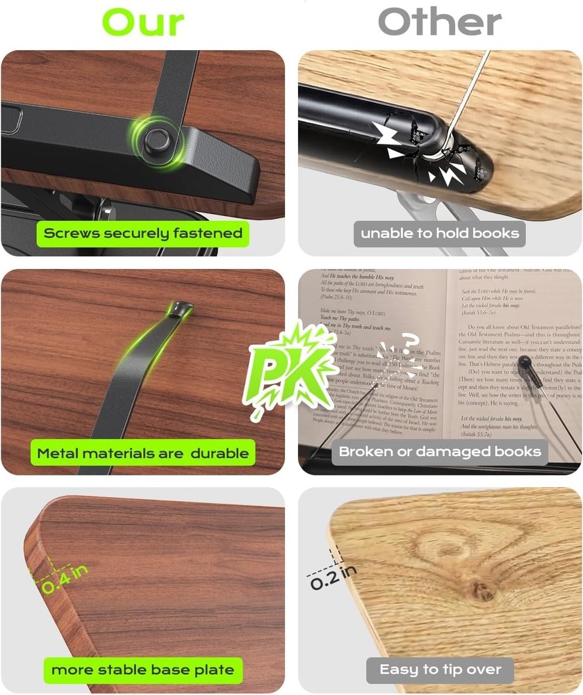Book Stand for Reading, Adjustable Book Holder with 360°Rotating Bases, Ergon...