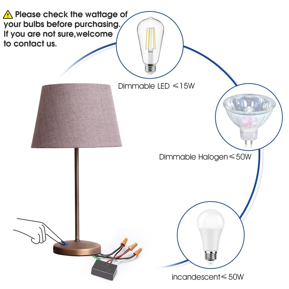 Touch Lamp Switch Module 2 Pack for Dimmable LED, Halogen, Incandescent Bulbs