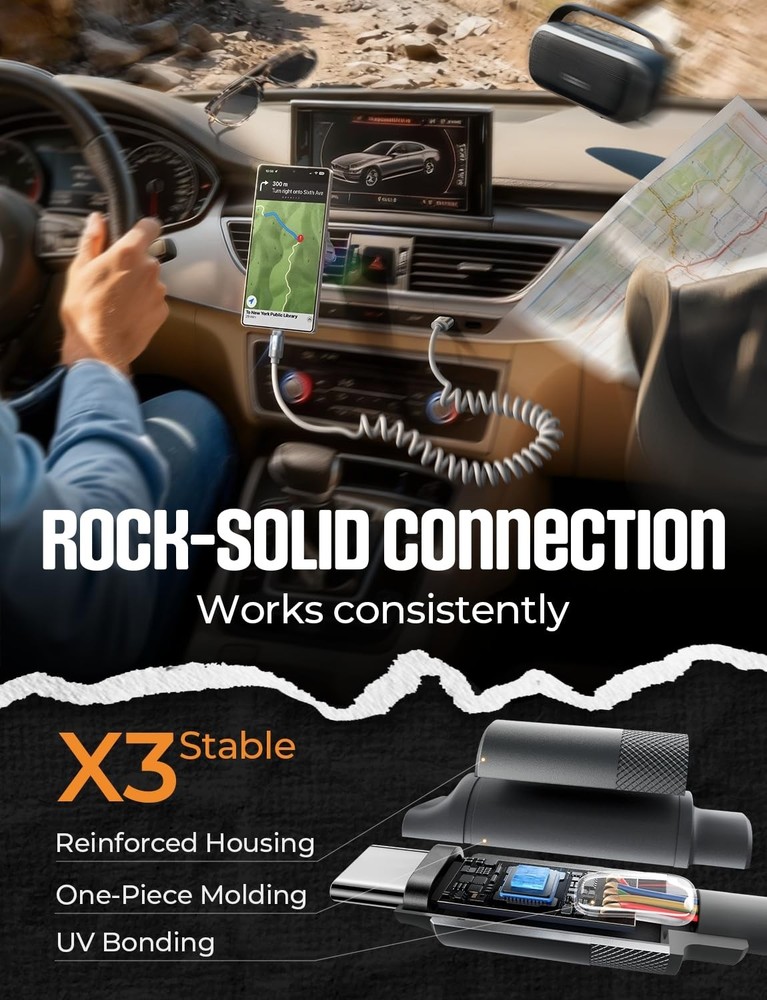 LISEN Coiled USB C Cable, 2 Pack for Android Auto & CarPlay 4FT, Space Gray