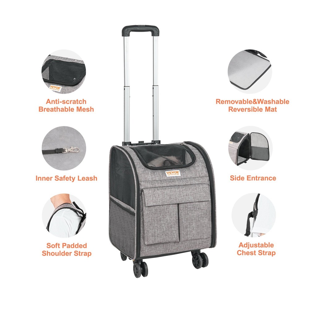 Rolling Pet Carrier Backpack with Removable Wheels for Under 18LBS, Large Soft S