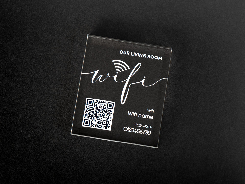 Personalized Acrylic WiFi Sign with QR Code, Password, SSID Personalised Wifi Si