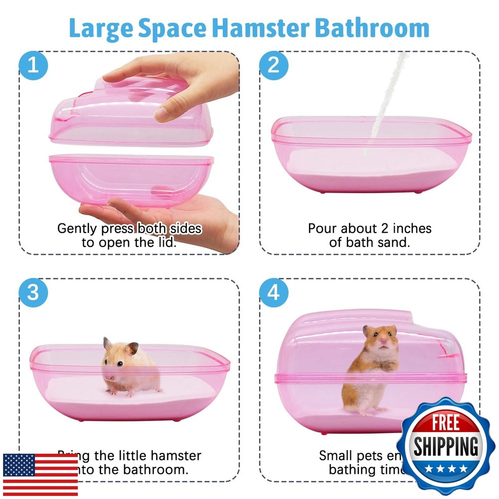 Fhiny Hamster Sand Bath Container, Transparent Hamster Bathtub Gerbil Bathroo