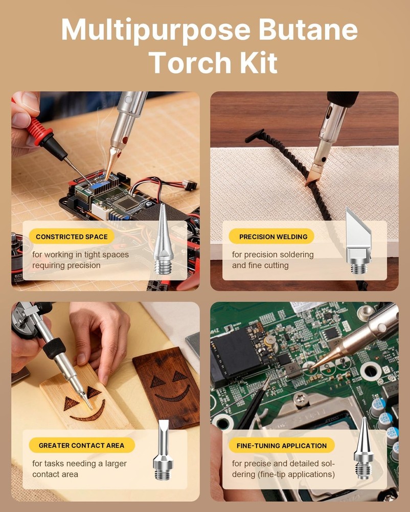 RAVS Butane Soldering Iron Kit Cordless, 14-Piece Multi-Function Black