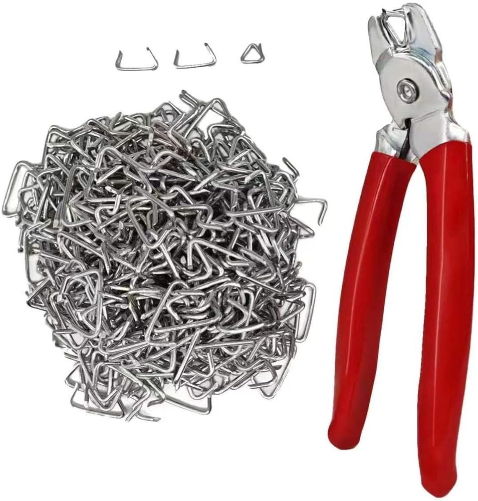 Spring-Loaded Hog Ring Tool Kit with 500 Galvanized Rings for Easy Installation
