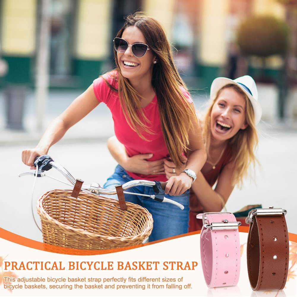 2 Pcs Adjustable Leather Bicycle Basket Strap, White