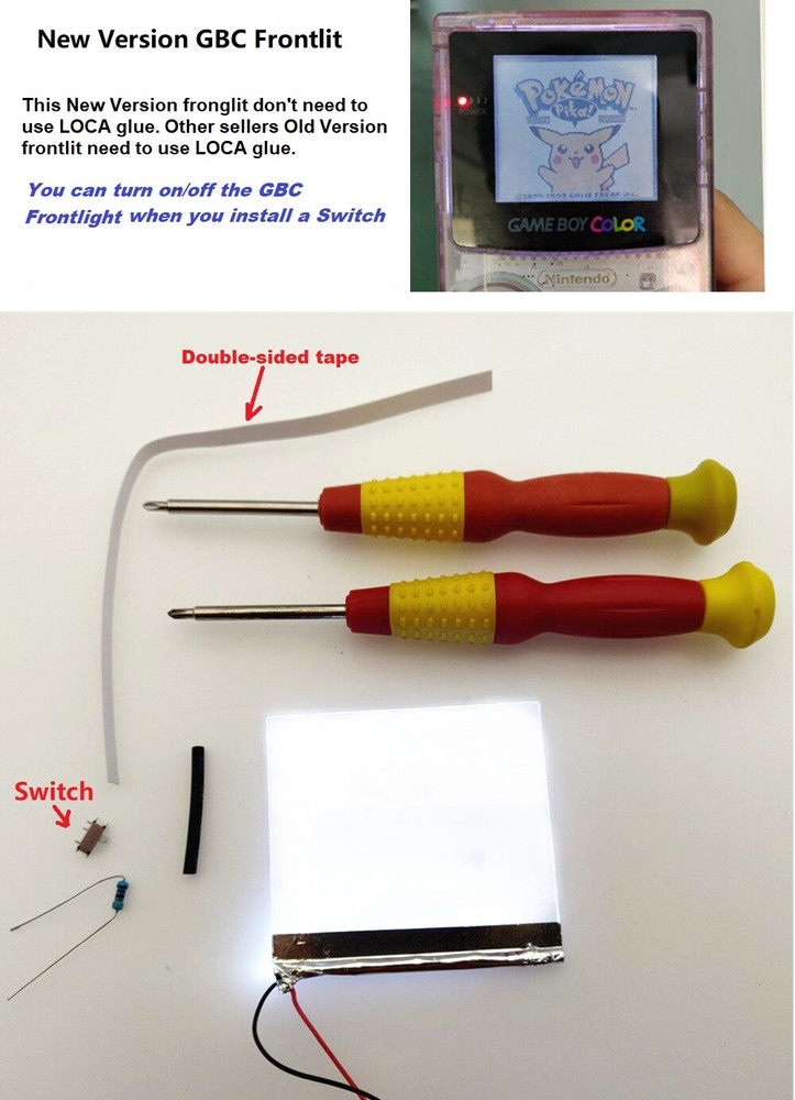 New Version  Frontlit Frontlight Front Light Kit For Nintendo Game Boy Color GBC