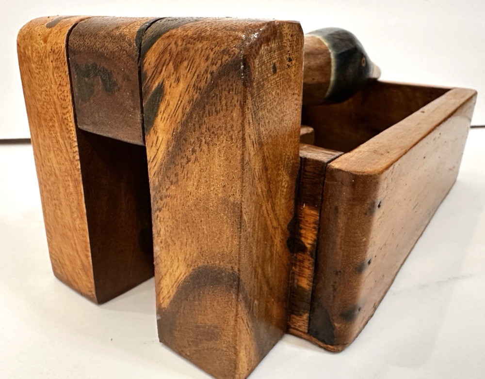 VINTAGE WOODEN DUCK NUT CRACKER HEAD BOX