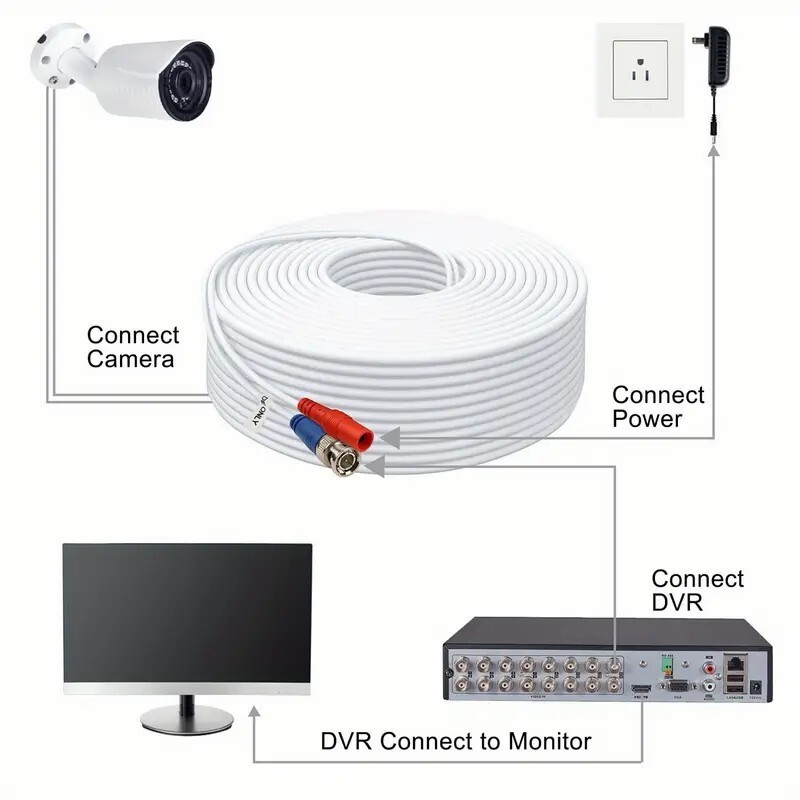 2pc 30m BNC DC POWER EXTENSION CABLE CCTV CABLE CAMERA VIDEO SECURITY DATA LEAD