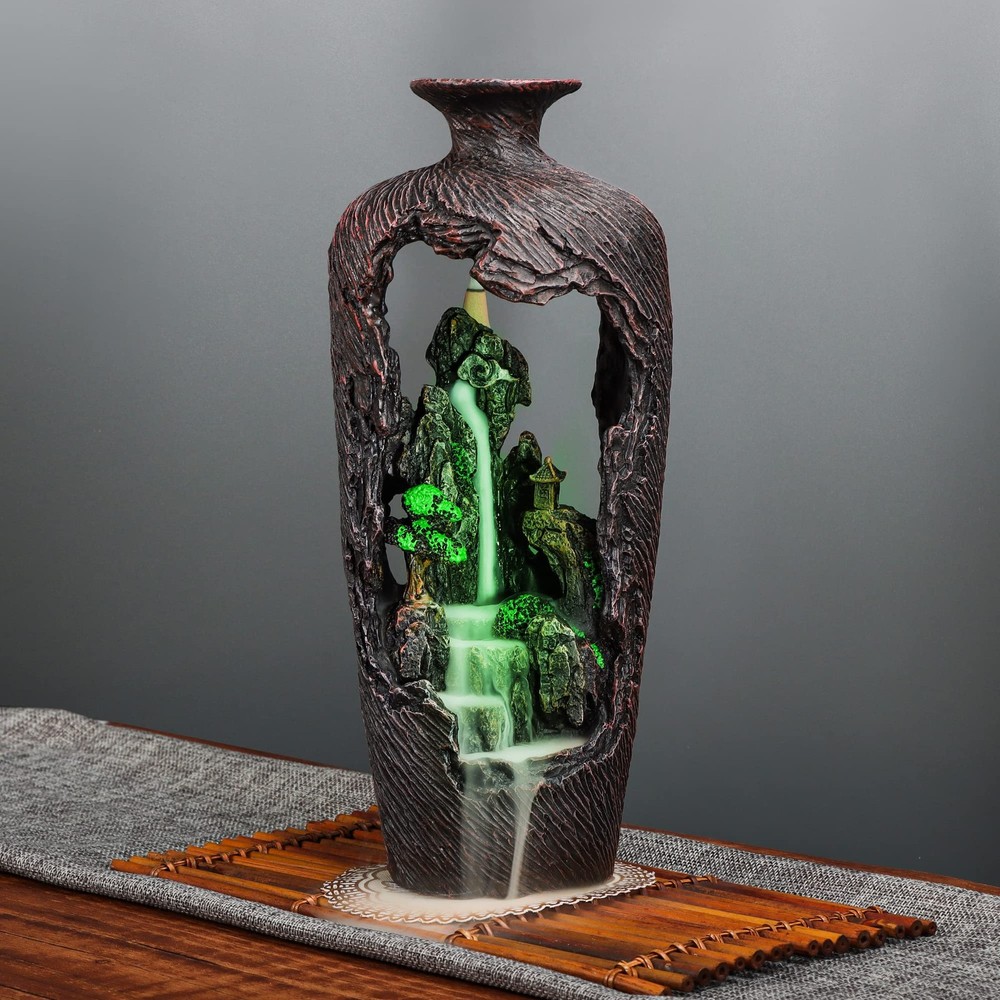 DOBEHOME Mountain Waterfall Incense Burner Backflow Waterfall, Brown