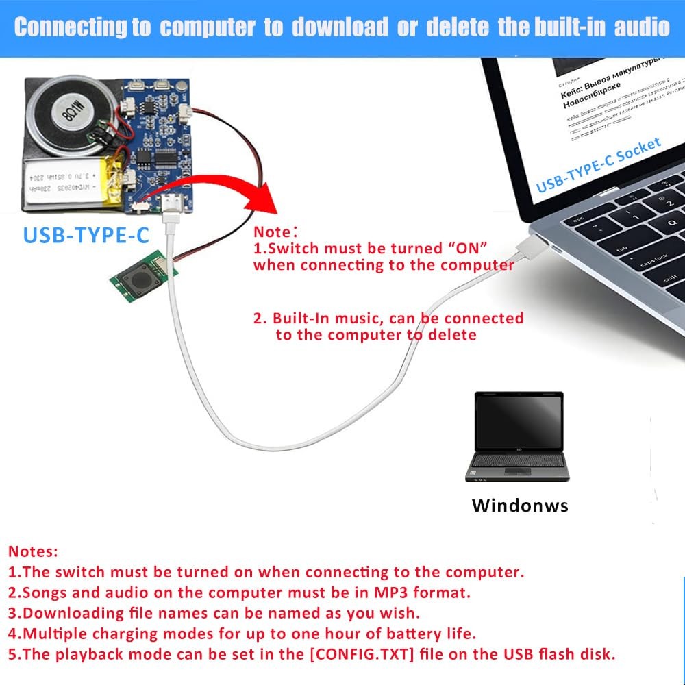 Module - 16MB Push Button Activated Sound Module with Speaker, Type-C Cable, ...