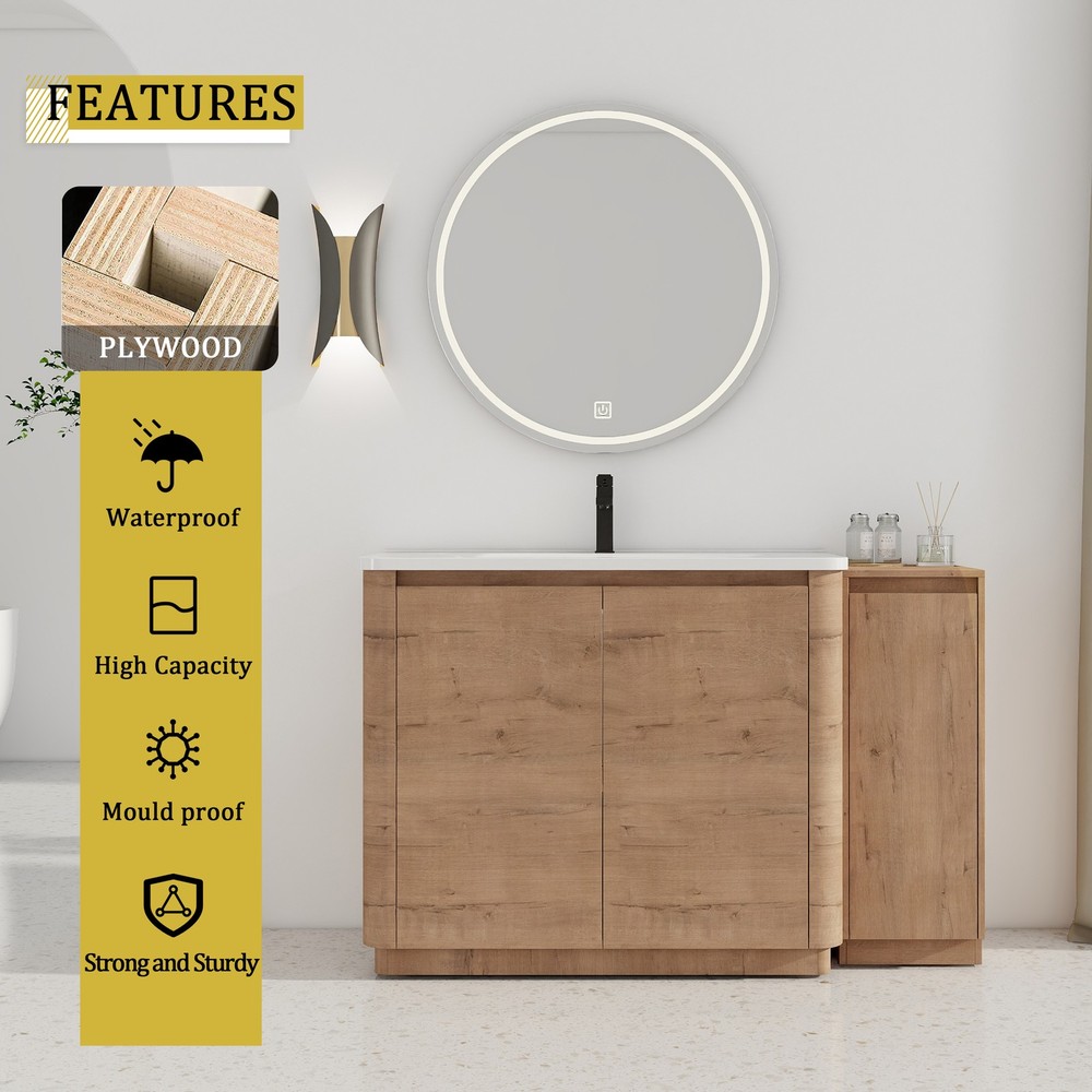 52'' Freestanding Bathroom Vanity with White Ceramic Sink, and 1-Small Storage