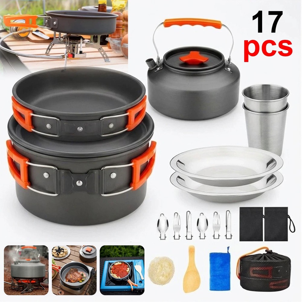 Smokey Camp Camping Cookware Mess Kit Set with Stove - Backpacking Compact Ca...