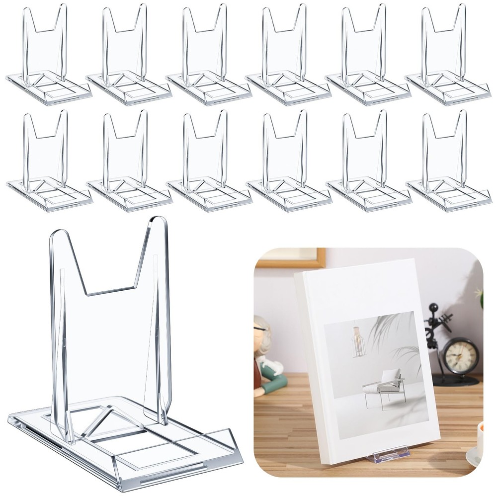 Memorywuu 12 Pack Acrylic Book Stand for Display Adjustable Clear Display Hol...