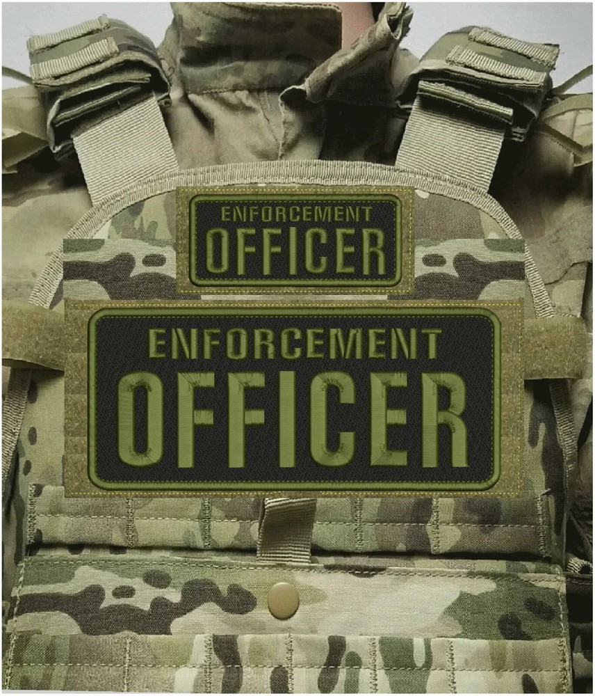 ENFORCEMENT OFFICER   PATCH 4X10 AND 2X5 HOOK ON BACK OD GREEN ON BLACK