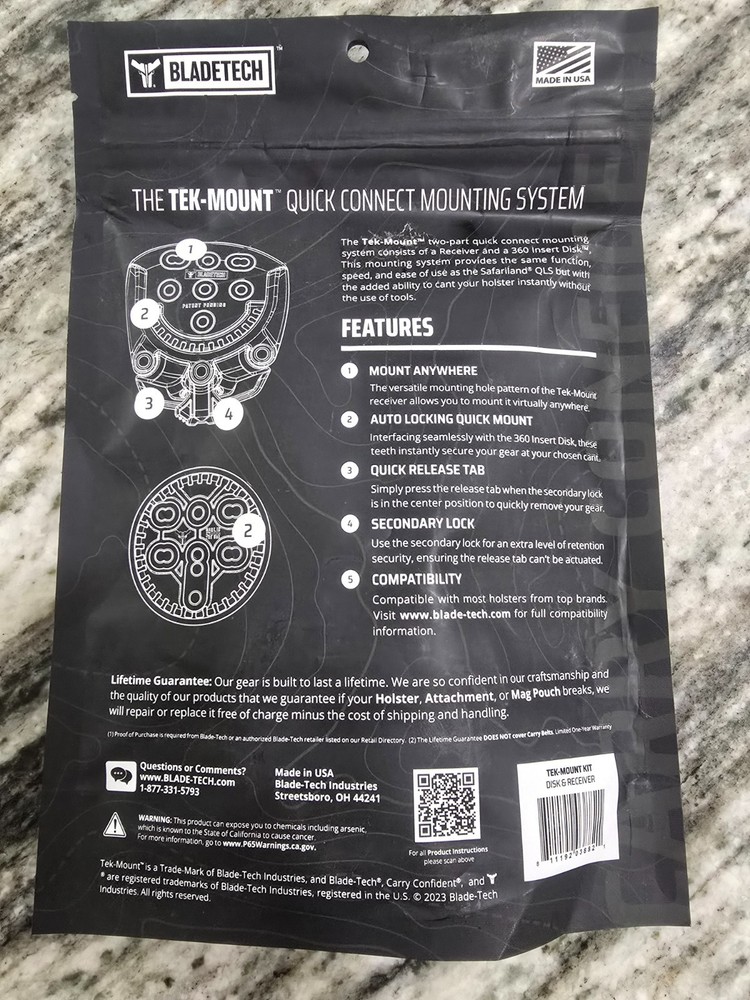 Blade Tech Tek Mount Full Size - Quick Connect - Brand New Never Opened