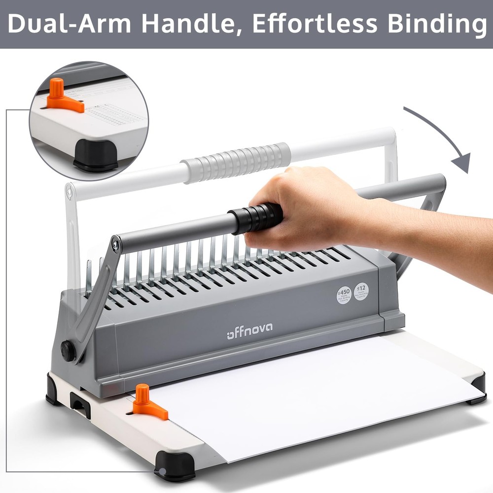 OFFNOVA Binding Machine, 21-Hole 450 Sheets Paper Comb Machine for...