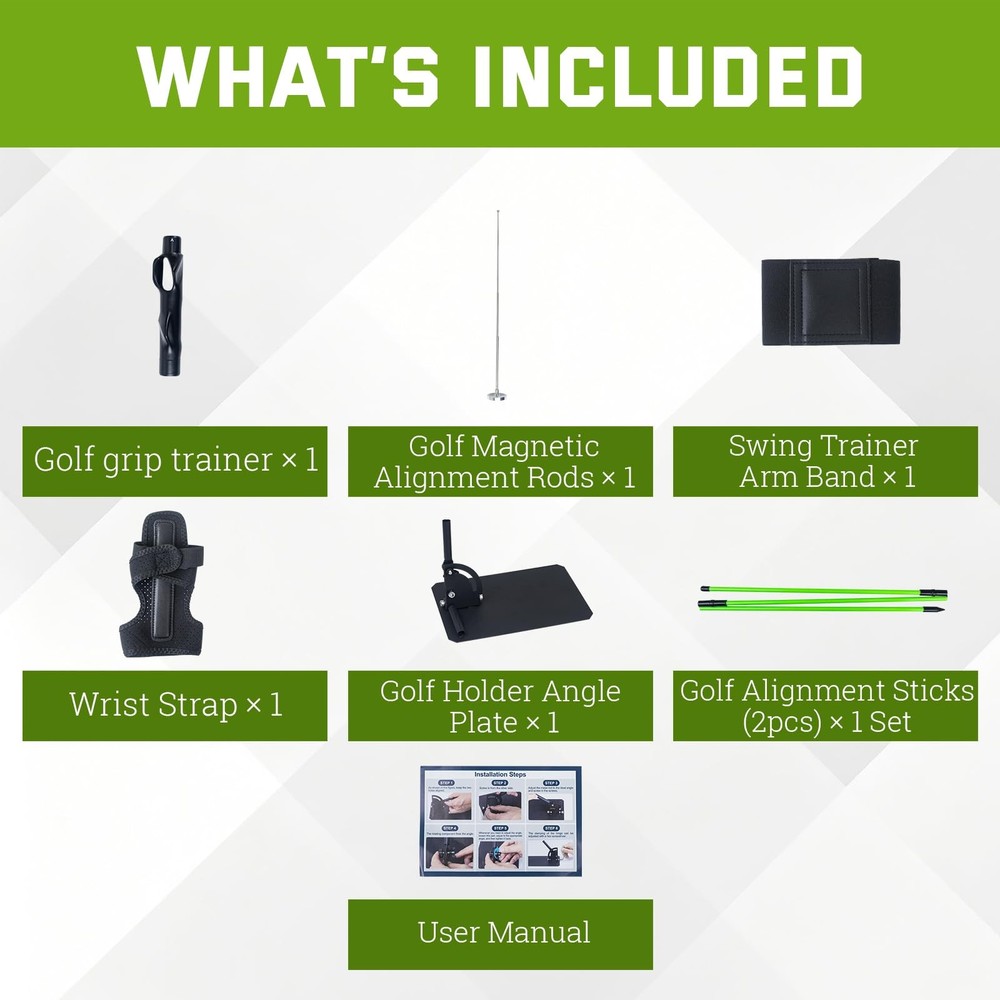 Golf Swing Correction Training Kit – Grip Alignment Trainer, Telescopic Swing...
