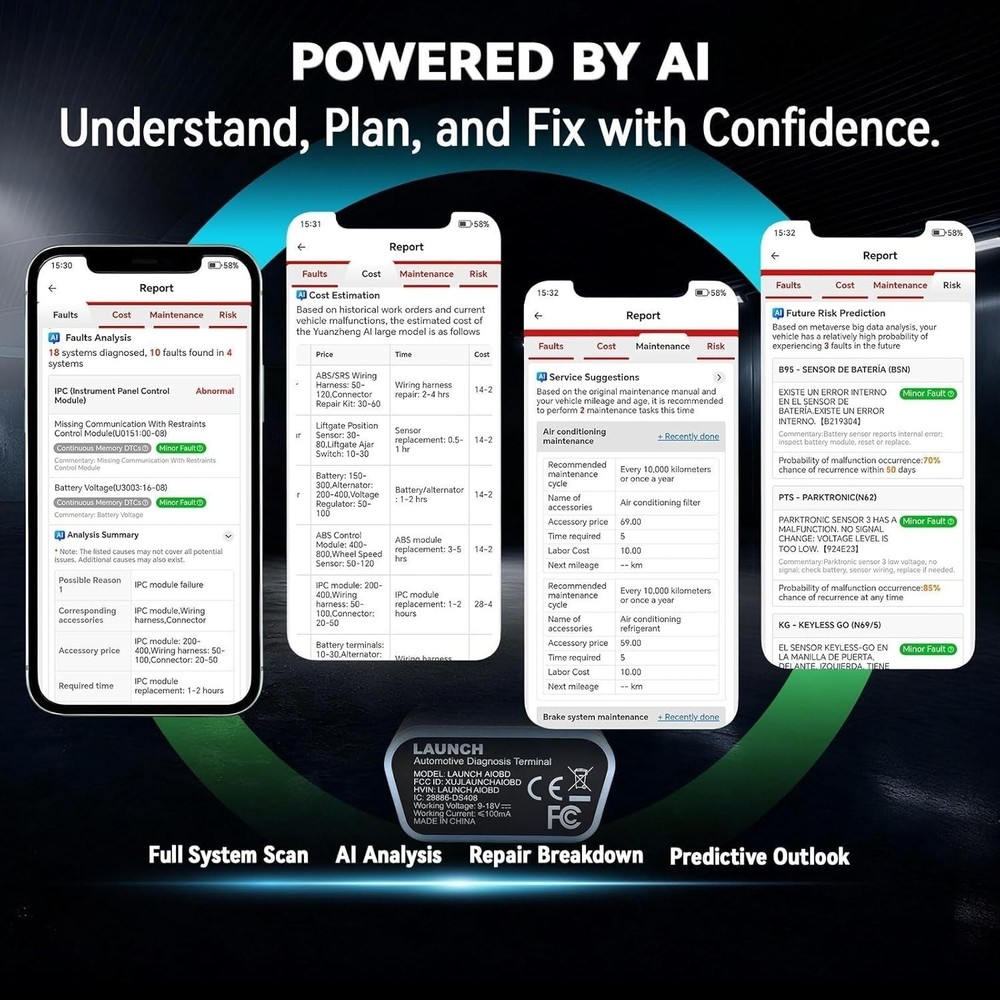 LAUNCH AIOBD Mini Bluetooth All System Diagnostic Tool OBD2 Scanner +36CM Cable*