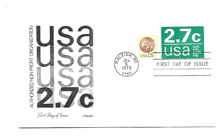 U579 2.7c Nonprofit embossed envelope Artmaster, FDC