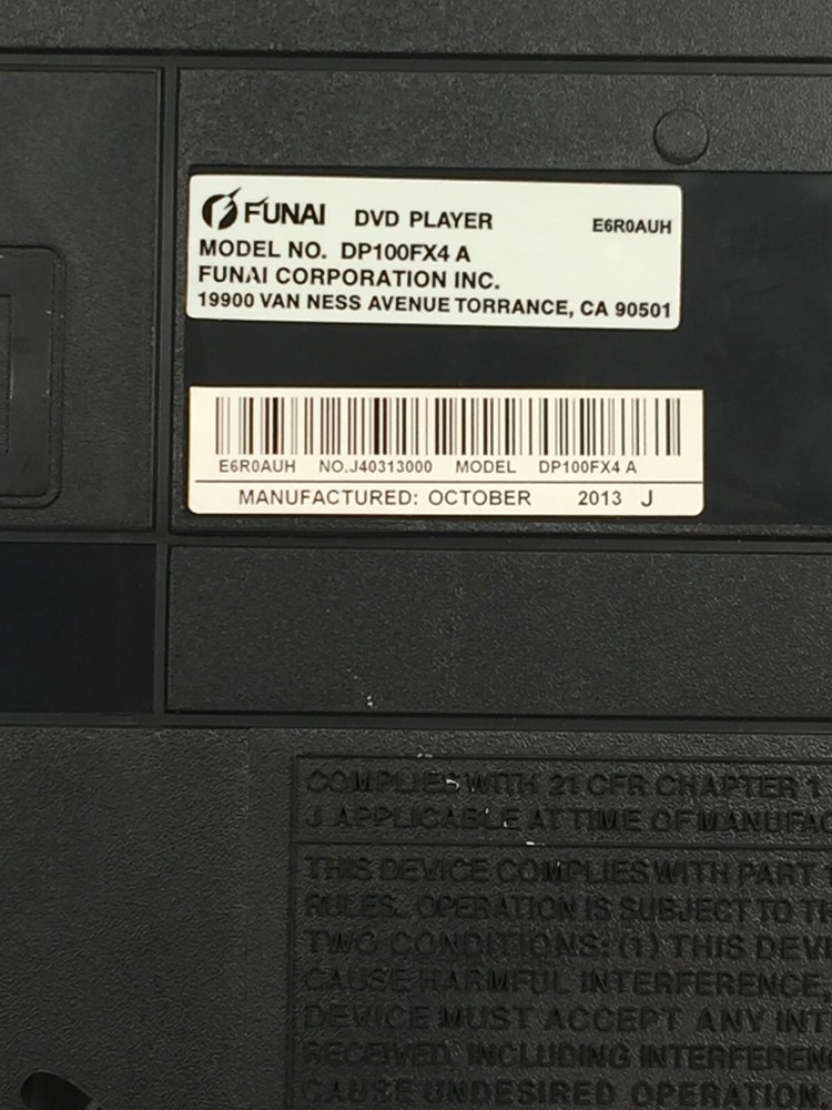 Funai DP100FX4 DVD Video Player Progressive Scan With Remote, AV Cables, Tested