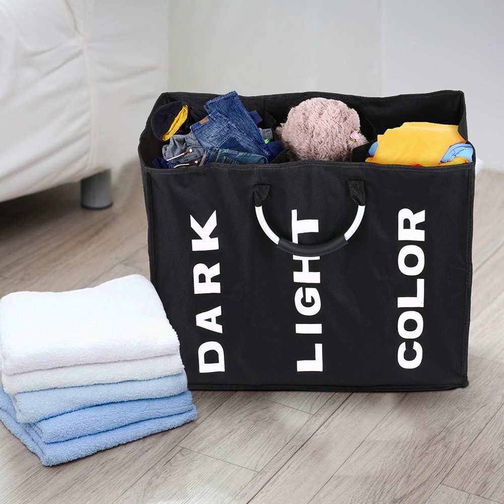 Collapsable 3-Section Laundry Bag Laundry Hamper Laundry Basket Sorter SLPX