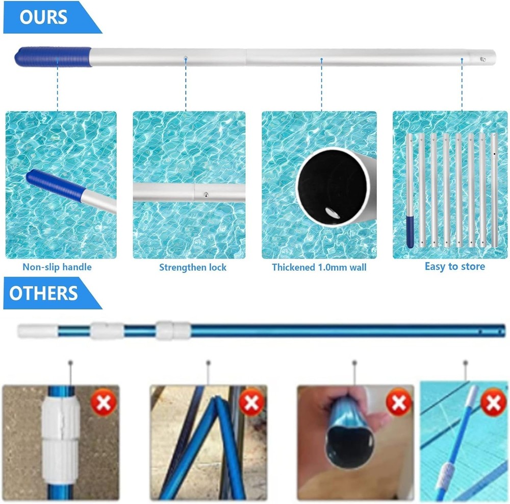 Efficient Pool Skimmer Net with Weighted Tab & 10ft Extendable Aluminum Handle