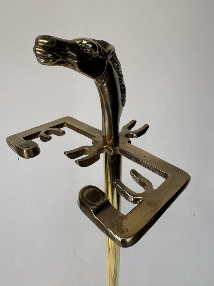 Vintage Solid Brass Equestrian / Horse Head 5pc Fireplace Tool Set