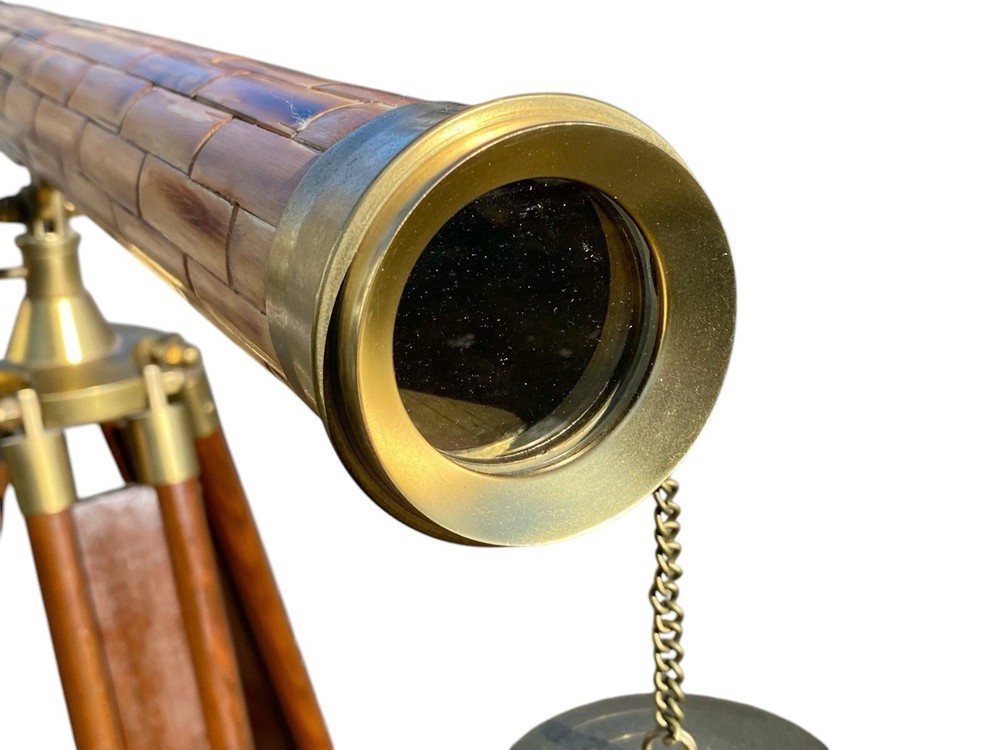 Vintage Brass and Bamboo Telescope on Adjustable Tripod Base