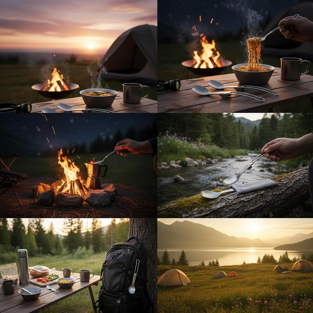 Camping Pot, Fork, Spoon, and Storage Bag Suitable for Backpacking, Hiking, Picn