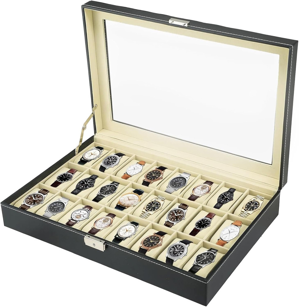 Watch Storage Case 24 Slot Leather Organizer