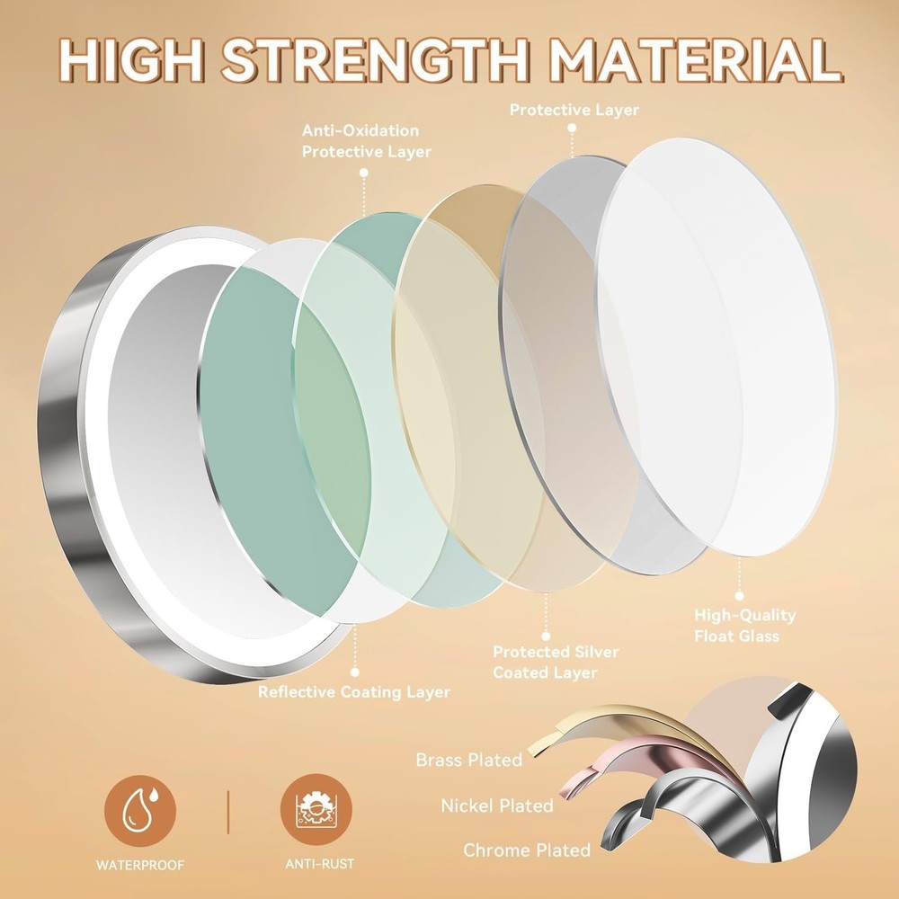 8'' Wall Mounted Lighted Makeup Mirror 1X/20X Magnifying Rechargeable Chrome