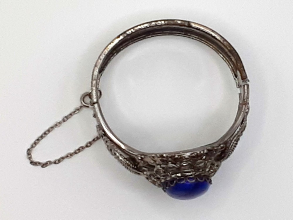 Lapis Blue Howlite Clamper Bracelet, Silver Tone