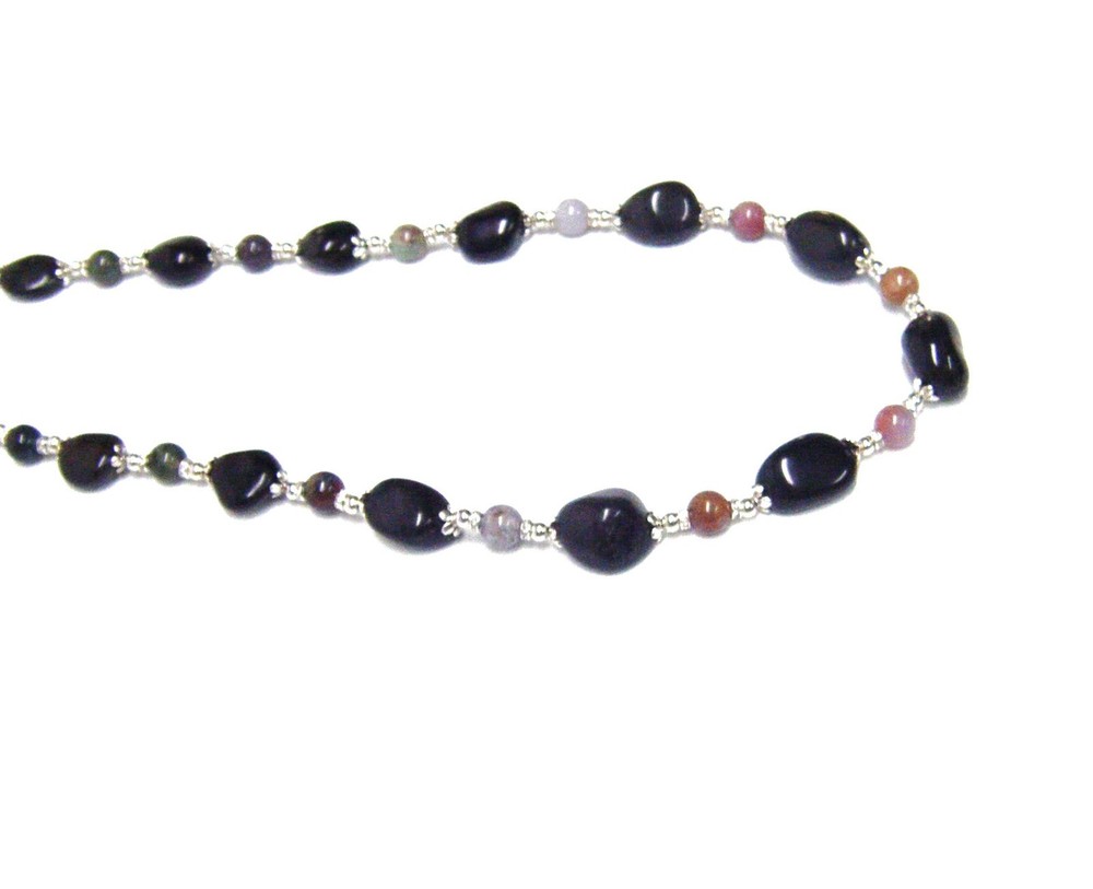 Natural Black Irregular Freeform Gemstone Nugget w/Multi Jasper Stone Bead N/B/E