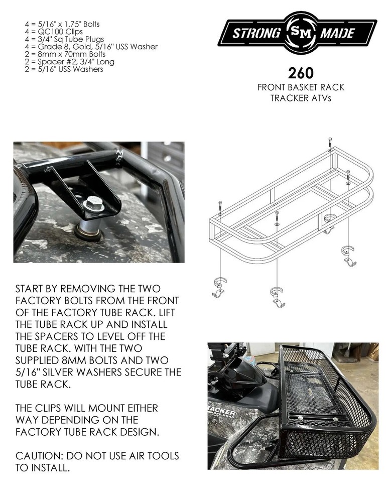 STRONG MADE FRONT BASKET RACK TRACKER ATV's