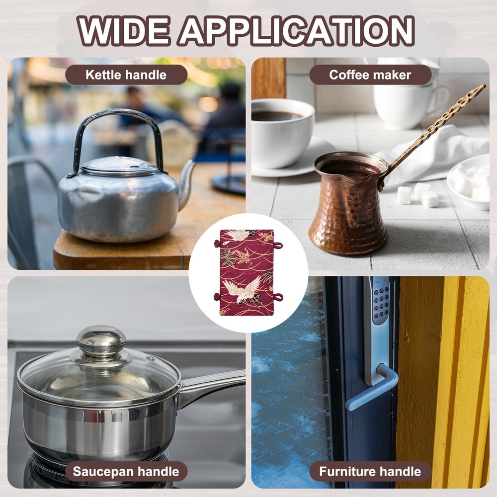 Teapot Handle Cover, Anti-Slip Kettle Handle Sleeve Crane Pattern, Red