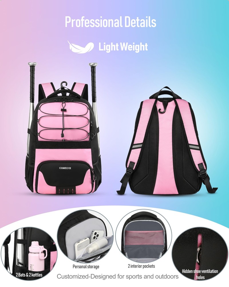 Softball Bag, Lightweight Baseball Backpack with Shoes Compartment, Baseball ...